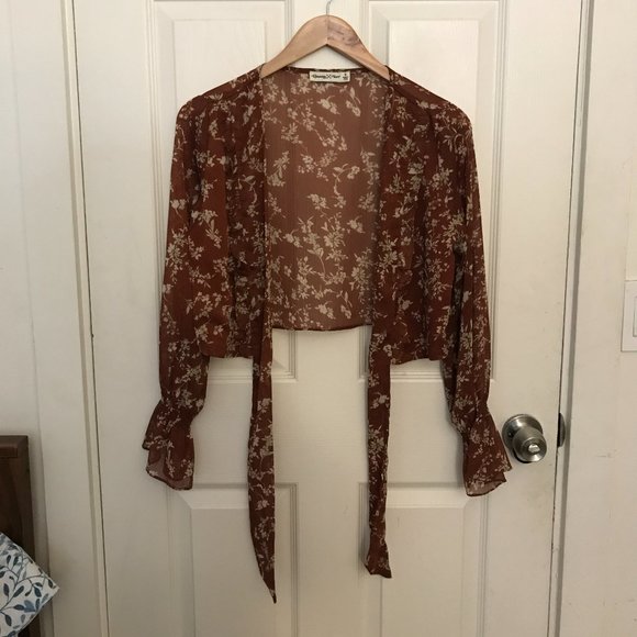 Cropped tie up top in rust floral - Picture 5 of 5